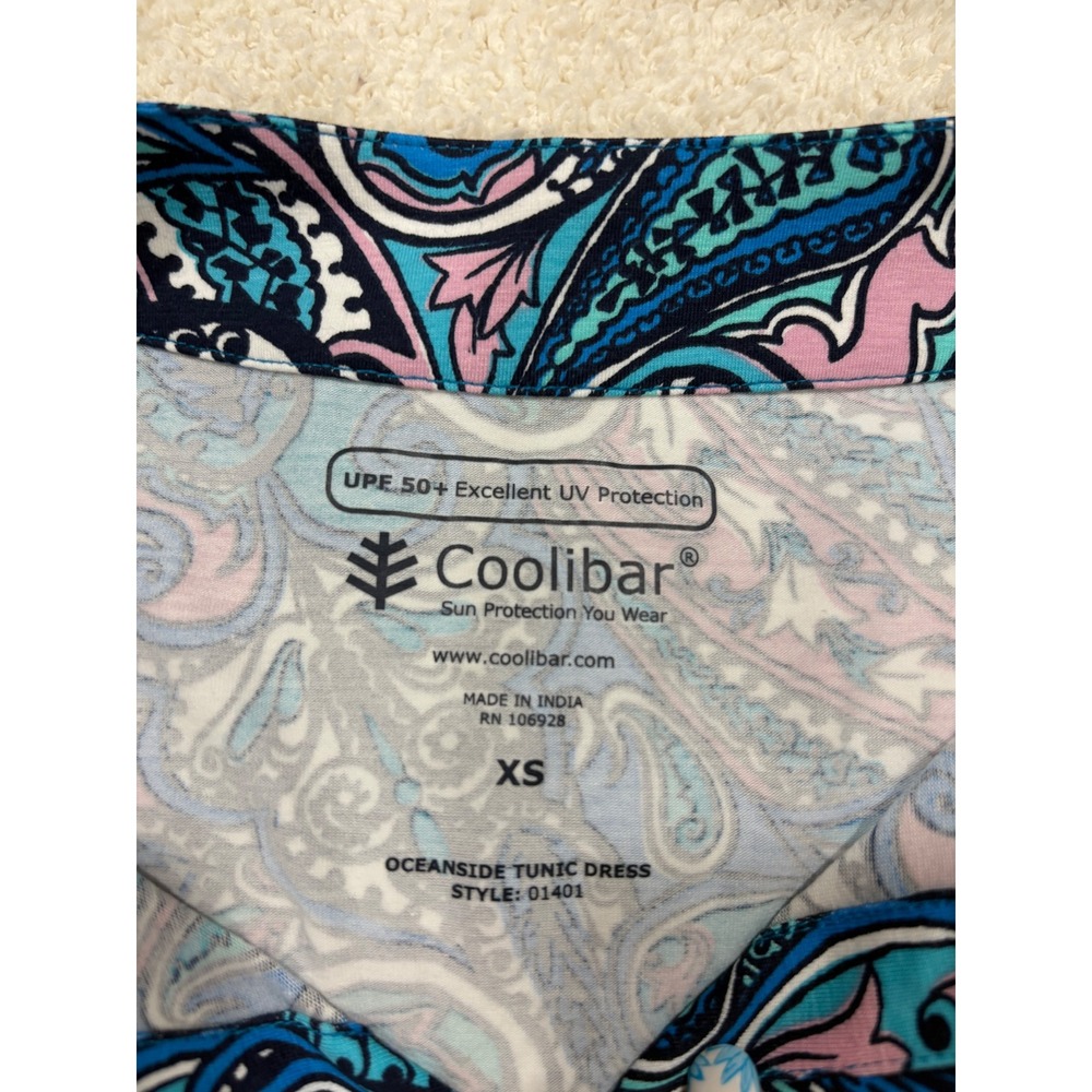 NWT Coolibar Oceanside Tunic Dress XS Paisley Pattern Blue Pink UPF50 Resortwear - Picture 3 of 8